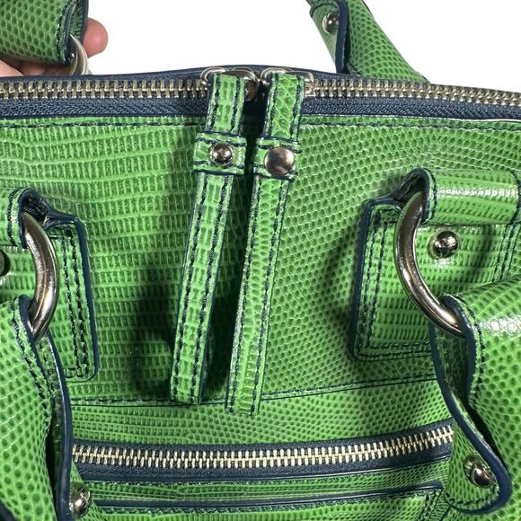 Banana Republic Women's Handbag Structured Kelly Green Textured Leather Satchel - Picture 11 of 14